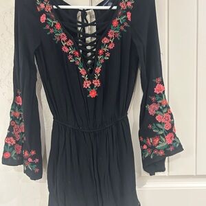 American Eagle Outfitters Black romper with Floral Embroidery